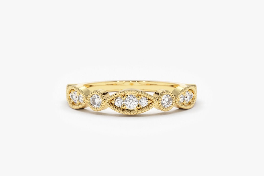 Vintage Wedding Band / 14k Solid Gold Art Deco Diamond Wedding Ring ...