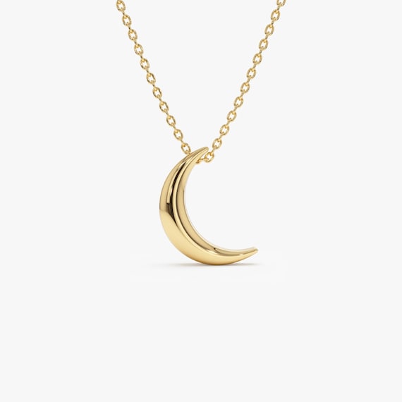 Gold Moon Necklace, 14K Gold Crescent Charm Necklace, Minimal Half Moon Necklace For Women, Celestial Necklace By Ferkos Fine Jewelry