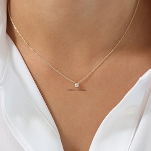 Diamond Solitaire Necklace in 14k Solid Gold / Bridesmaid Gift / Delicate Solitaire Necklace / Floating Diamond / Diamond Layering Necklace