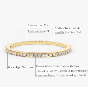 14k Gold Thin Diamond Wedding Band Measurements