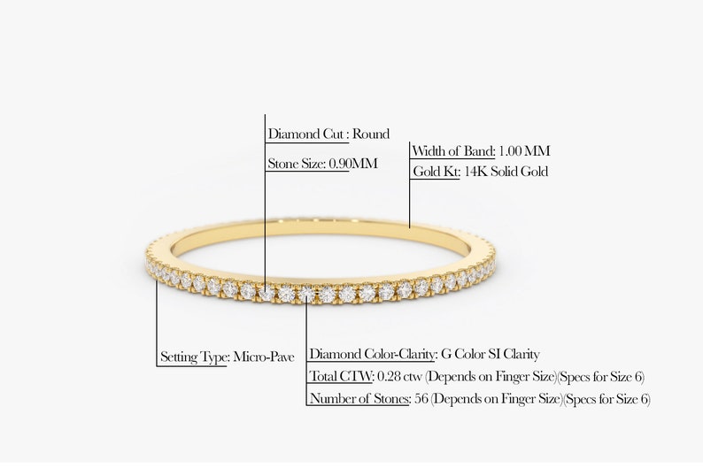 14k Gold Thin Diamond Wedding Band Measurements