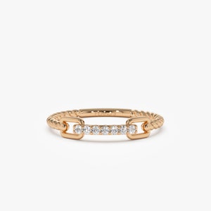 14k Rose Gold Rope Braid Stack Ring with Micro Pave Diamonds