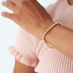 14K Gold 5 MM Bead Bracelet, Bead Bracelet Stack, Layering Gold Chain Ball Bracelet, Bold Gold Bracelet, Chained Beaded Bracelet