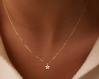 Diamond Necklace / Star Charm Necklace / Tiny Star Diamond Choker / 14k Gold Necklace / Diamond Choker Necklace / Genuine diamond Pendant