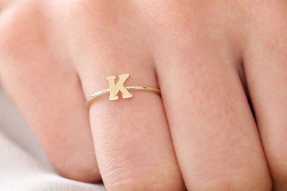 Gold Letter Ring 14K Solid Gold Letter Ring Initial Gold
