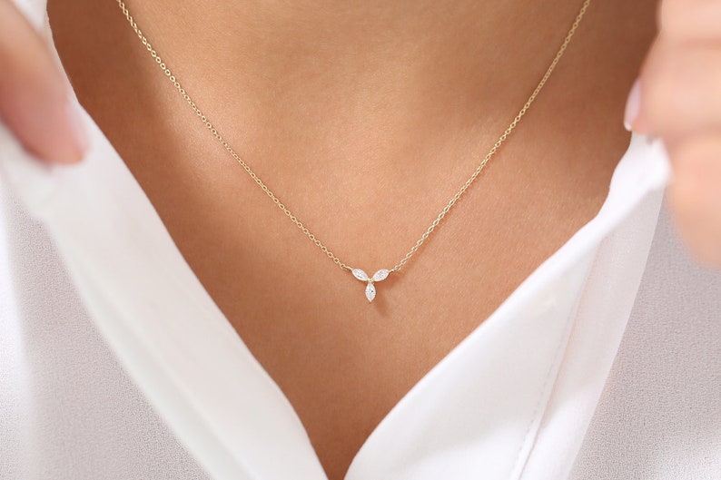 Marquise Diamond Necklace / 14 Gold Marquise Diamond Necklace Etsy