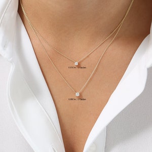 14k Gold Diamond Solitaire Necklace / 14k Gold Layered Diamond Necklace / Dainty Diamond Necklace / Diamond Prong Necklace / Bridal Set