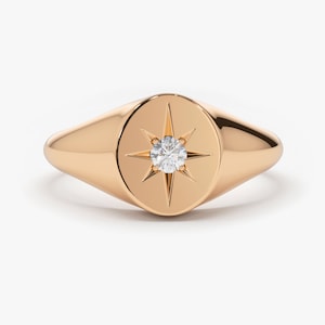 Diamond Signet Ring 14k Rose Gold