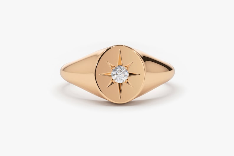 Diamond Signet Ring 14k Rose Gold