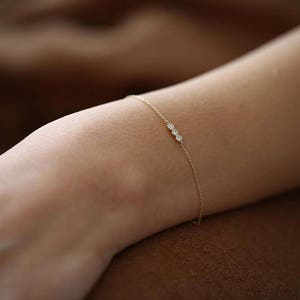 Dainty Bezel Set Diamond Bracelet in 14k Rose Gold / Gift for Her