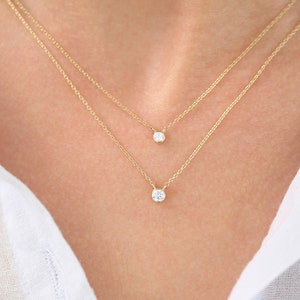 Diamond Solitaire Necklace/ 14k Gold 0.08 Ct. Dainty Diamond Bezel Set Necklace / Delicate Diamond Necklace / Layering Diamond Necklace