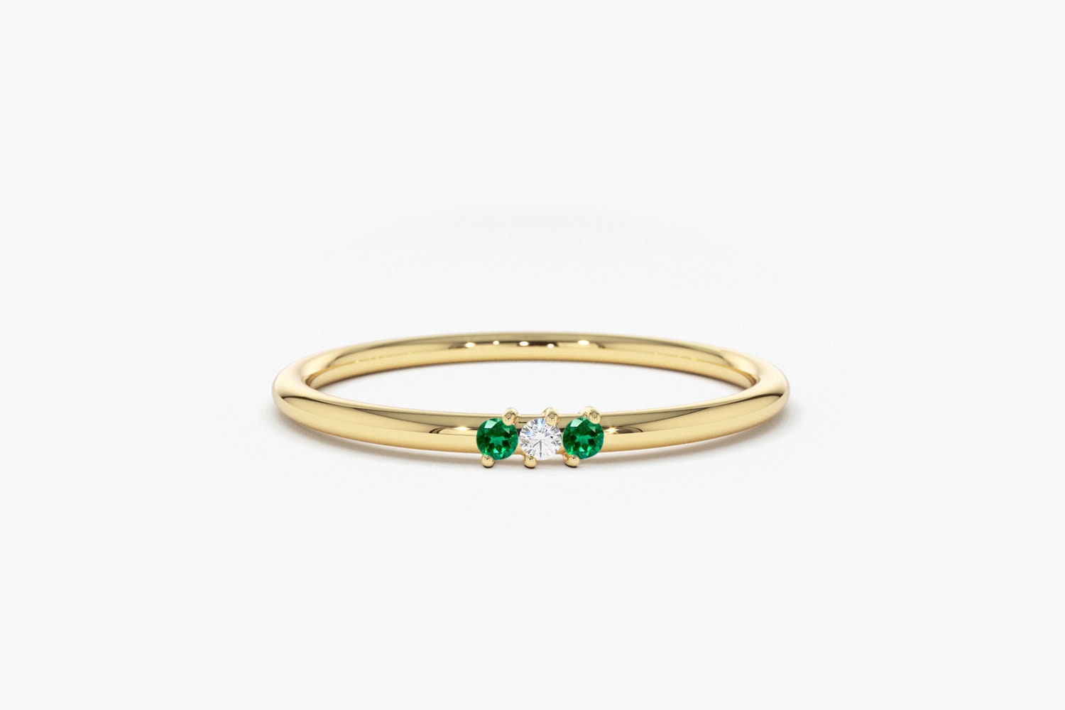 Natural Emerald and Diamond Ring in 14k Gold / Thin Emerald Stacking …