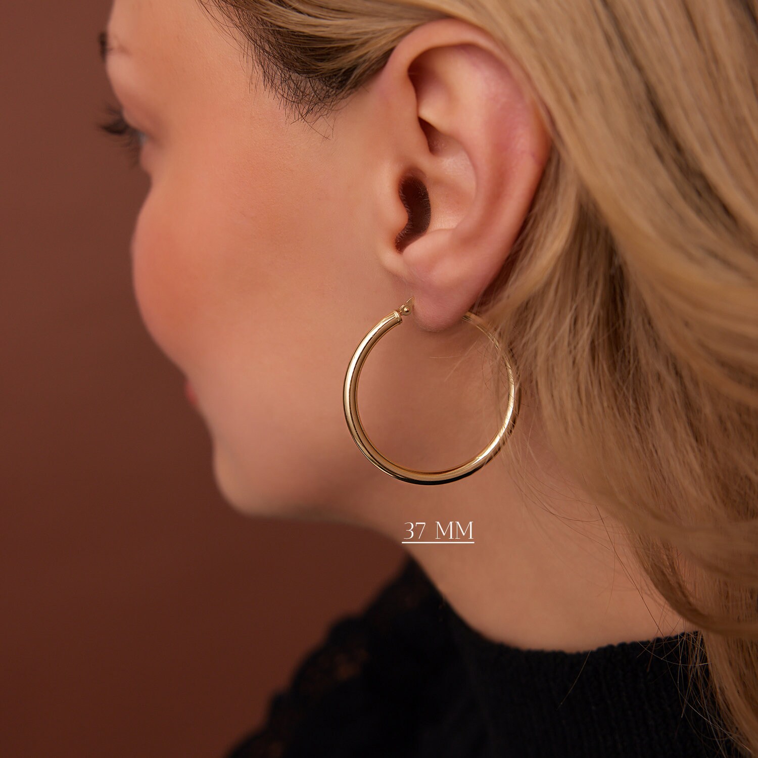 TT 14k Gold Plated Stainless Steel U-Sharp Hoop Earrings – Large (EH31J)