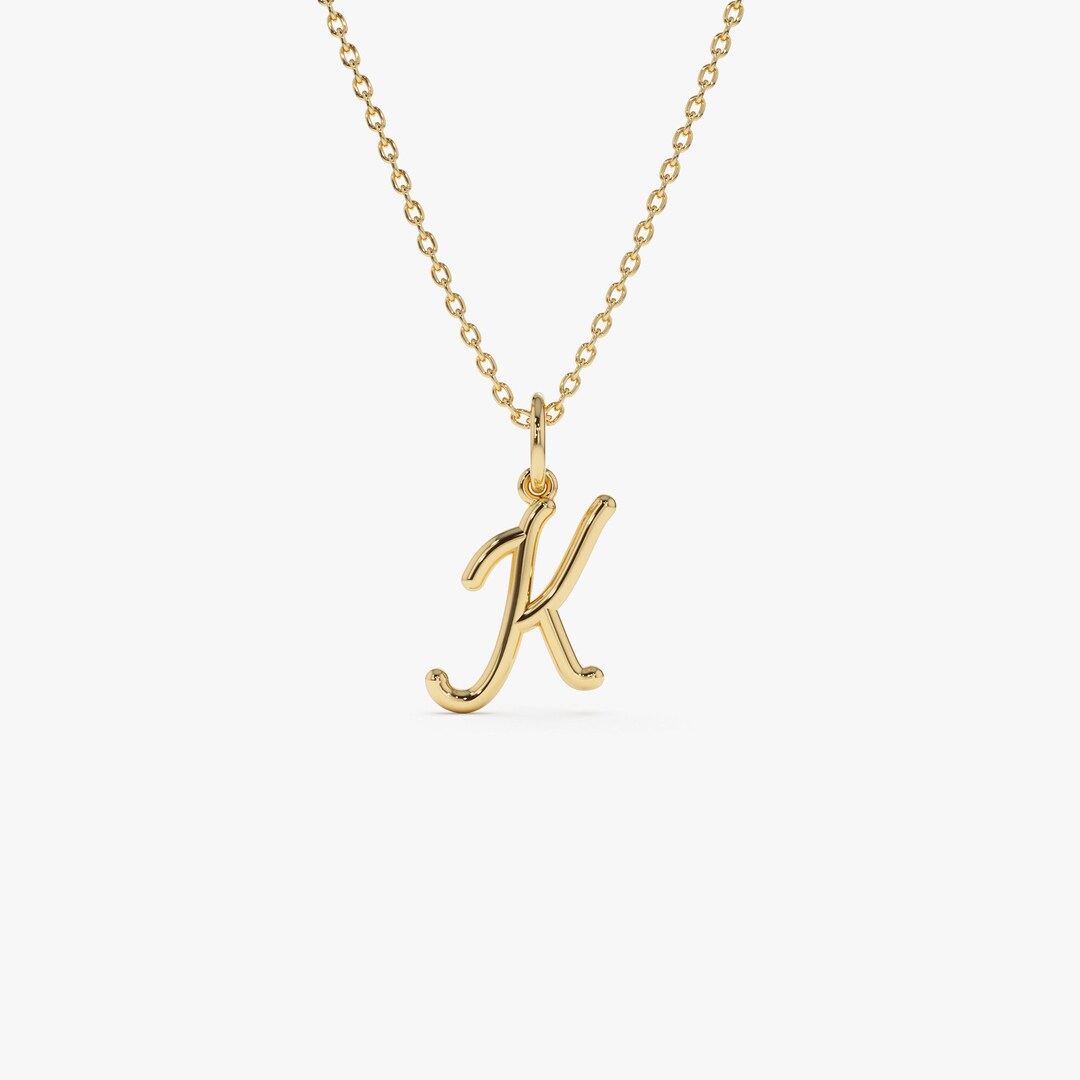 Gold Letter Necklace / 14K Gold Personalized Cursive Initial Necklace ...