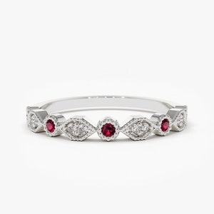14k White Gold Stackable Ruby Diamond Ring