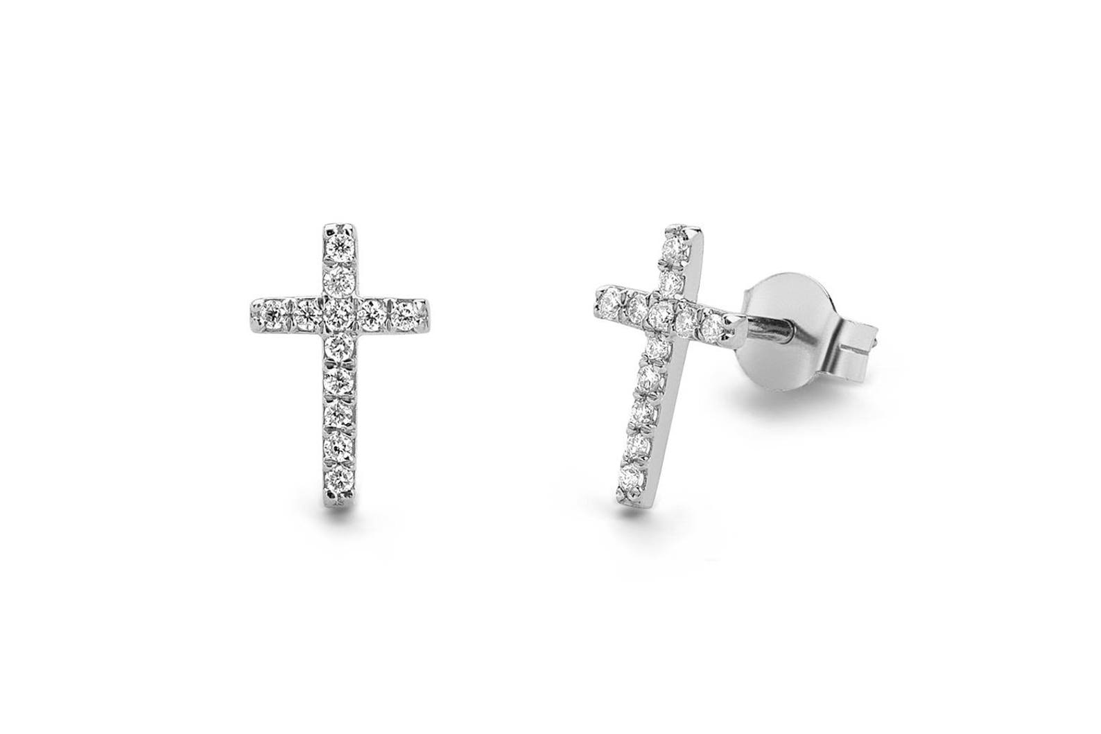 Cross Jewelry / Diamond Earrings / Tiny Diamond Cross Studs in | Etsy