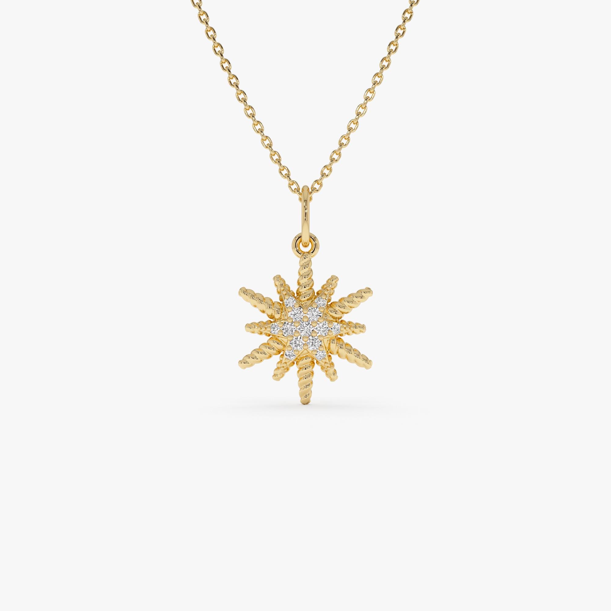 Starburst Diamond Necklace, 14k Gold Celestial Charm Pendant