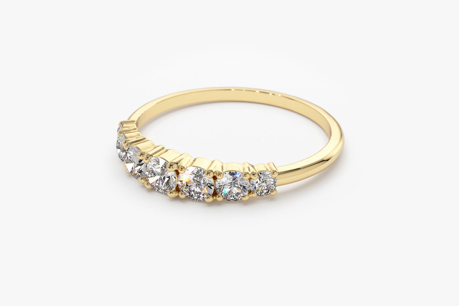 7 Stone Natural Diamond Graduated Womens Wedding Ring in 14K | Etsy
