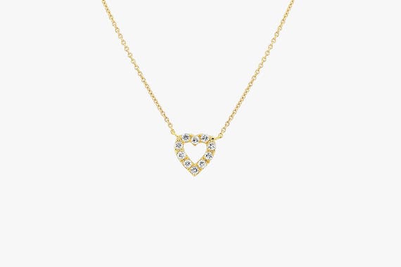 Tiny Diamond Heart Necklace / Mini Diamond Hear Pendant in 14k ...