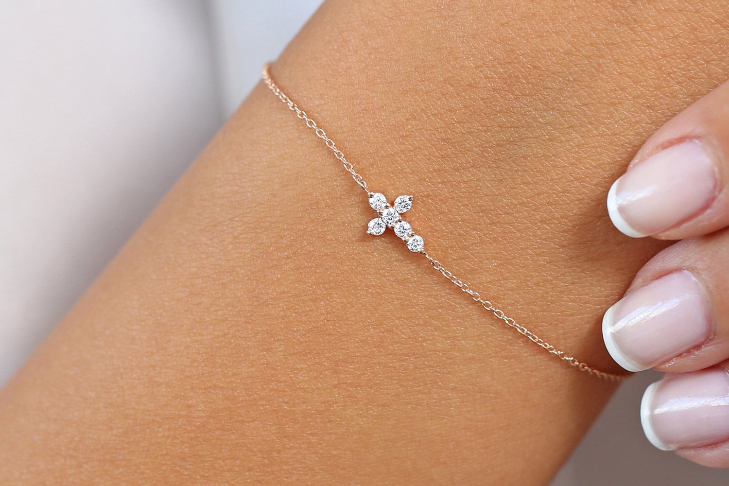 Tiny Diamond Cross Bracelet 14k Gold Diamond Cross Bracelet Diamond…