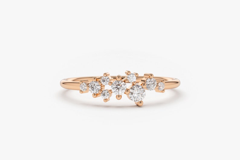 14k Rose Gold Diamond Cluster Ring by Ferkos Fine Jewelry