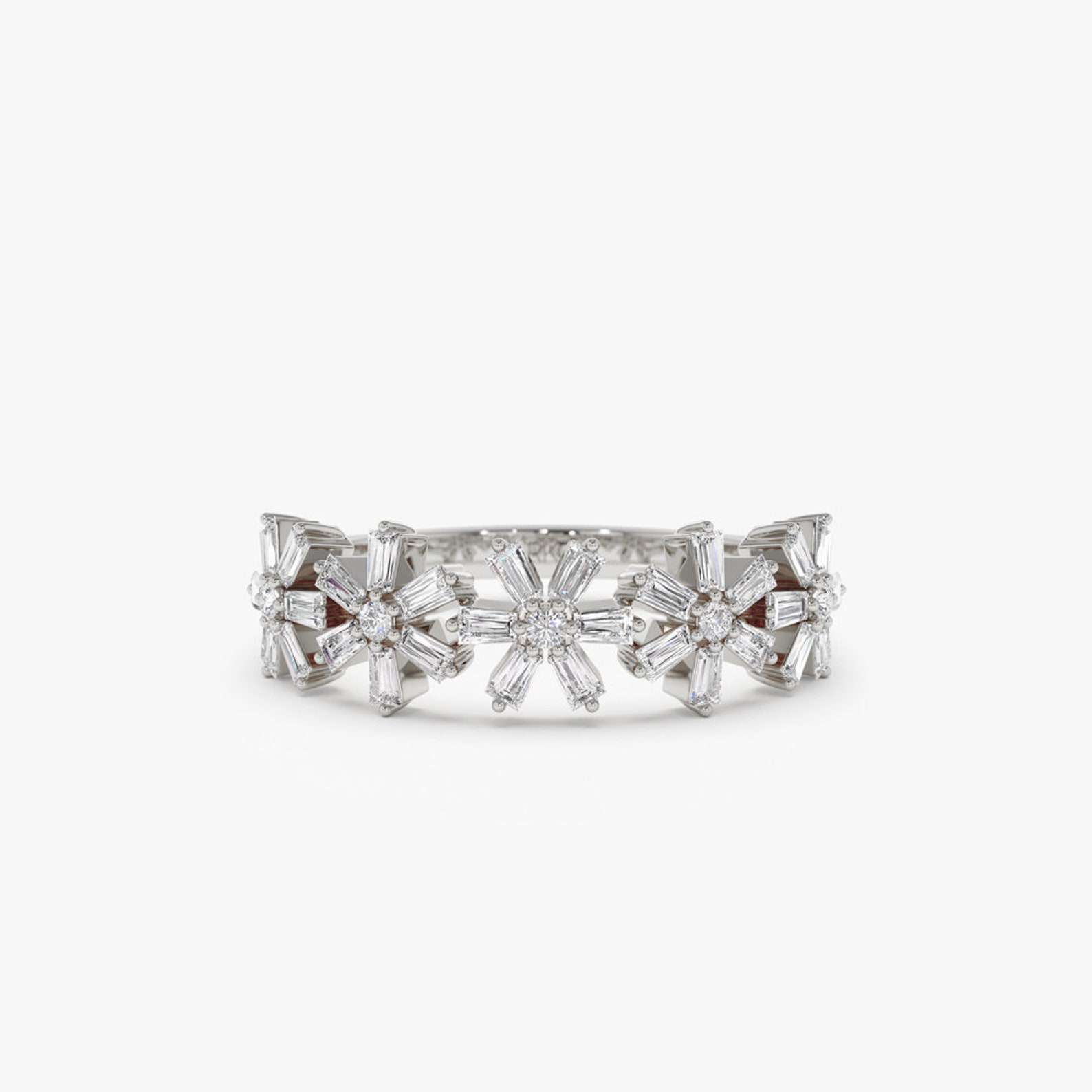 Diamond Ring / 14K Gold Baguette Diamond Multi Flower Design - Etsy