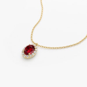 Ruby Necklace / 14k Classic Oval Cut Ruby With Surrounding - Etsy