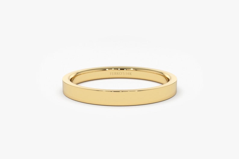 14k Flat wedding band 2MM Gold wedding band 14k Plain solid Gold Band Men and Women wedding band by Ferko/'s Fine Jewelry