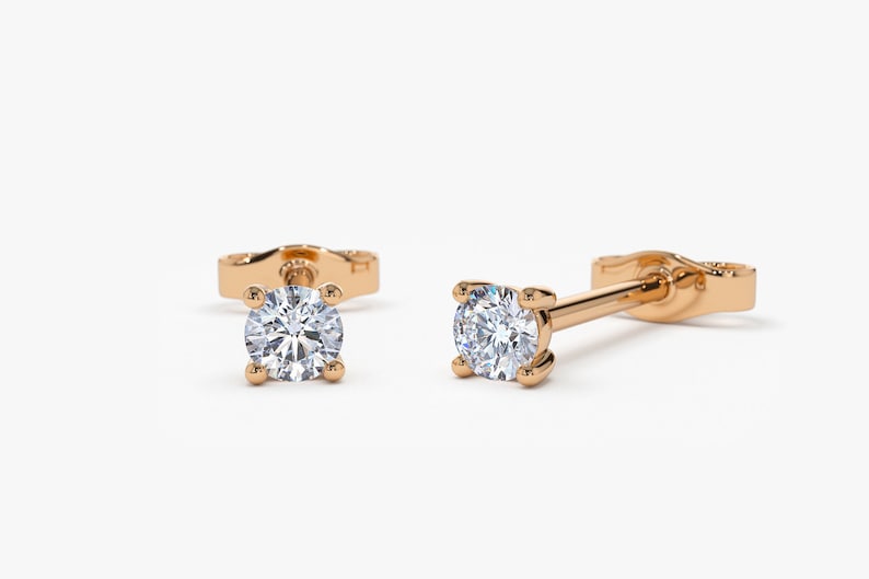 14k Rose Gold Diamond Prong Setting Stud Earrings