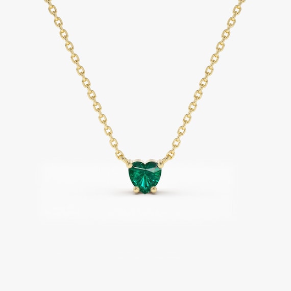 Heart-shape Emerald Necklace / 14k Solitaire Heart Emerald - Etsy