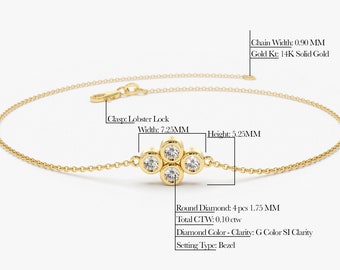 14K Gold Dainty Quad Diamond Bracelet