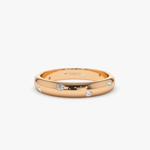 14k Rose Gold Burnish Setting Wedding Ring