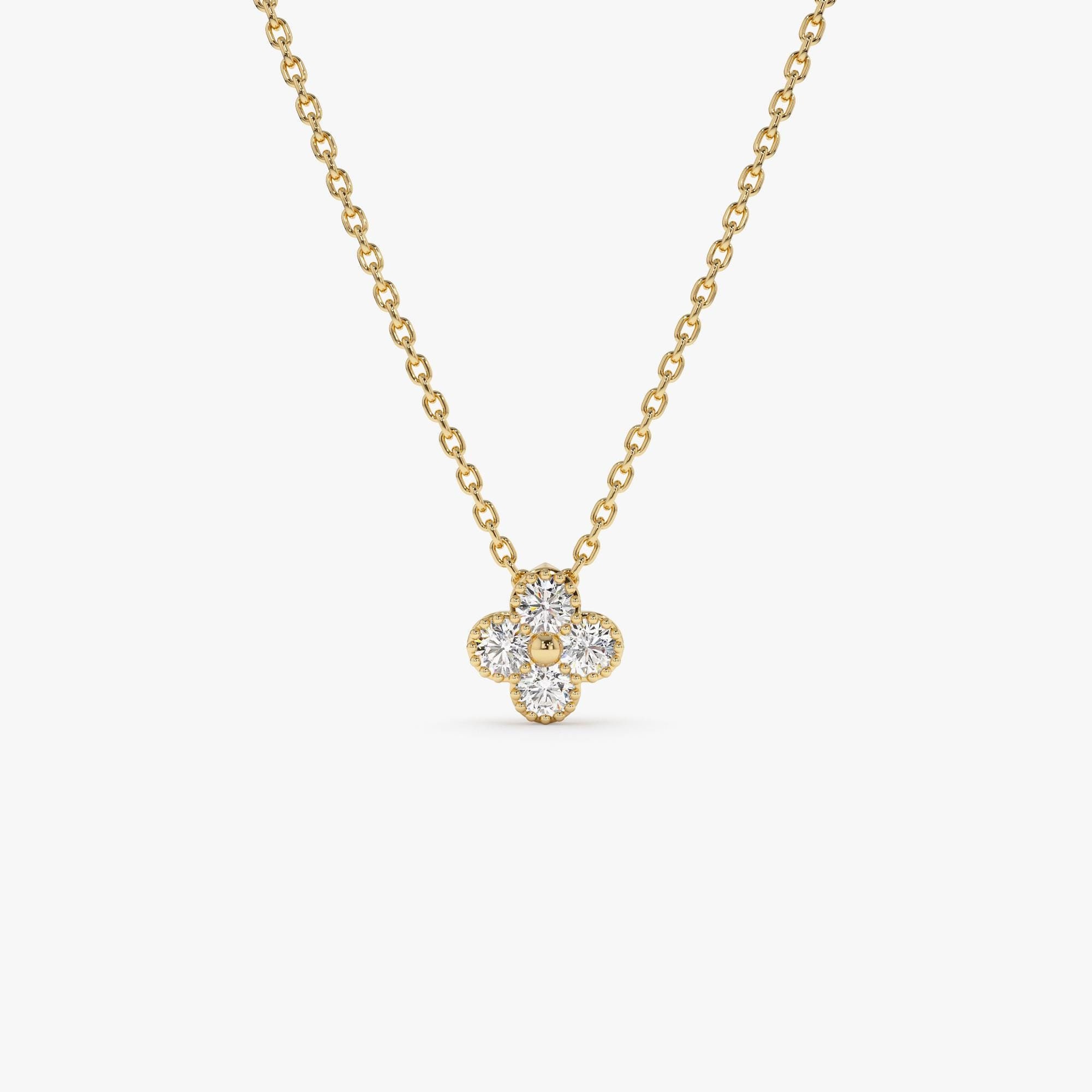 Diamond Clover Necklace, 14K Solid Gold 0.15 ctw Diamond Clover Pendant, Dainty Luxury Floral Necklace, Elegant Fine Jewelry, Birthday Gift