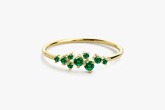 Dainty Emerald Ring Emerald Cluster Ring 14k Gold Emerald Ring Genuine Emerald Ring Natural Emerald Jewelry