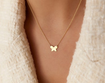 14k Goldkette / 14K Gold Anhänger / Gold Schmetterling Anhänger Halskette / Trendy Gold Schmetterling Charm Halskette / Schnelles Versand Geschenk für Mama