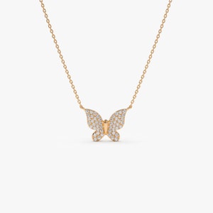 14k Rose Gold Pave Diamond Butterfly Pendant Necklace