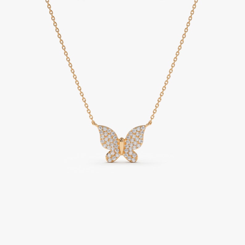 14k Rose Gold Pave Diamond Butterfly Pendant Necklace