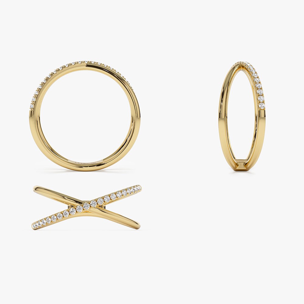 14k Gold Criss Cross Diamond Ring / Criss Cross Ring for Women / Solid Gold  Statement Ring / Trendy Petite Dainty Diamond Ring by Ferkos 