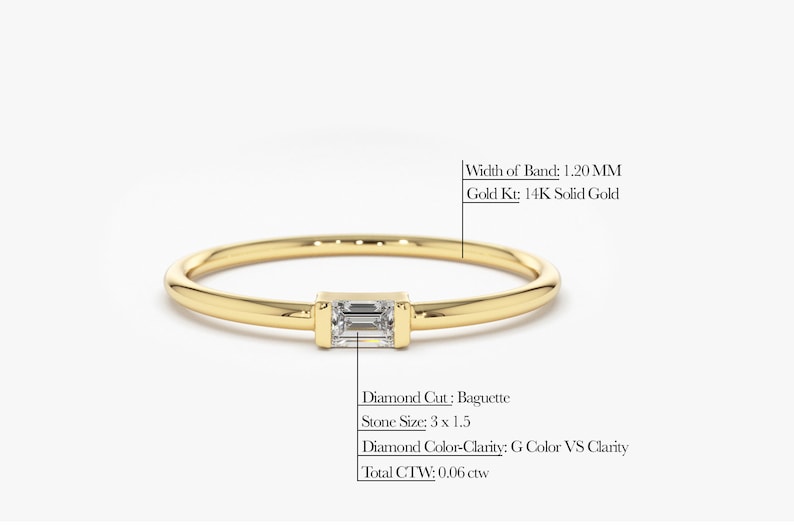 14k Gold Baguette Diamond Engagement Ring Measurements