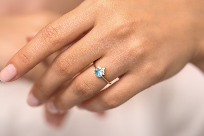 Swiss Blue Topaz Ring 14k Blue Topaz /& Diamond Crown Engagement Ring Blue Topaz December Birthstone Unique Blue Topaz Promise Ring