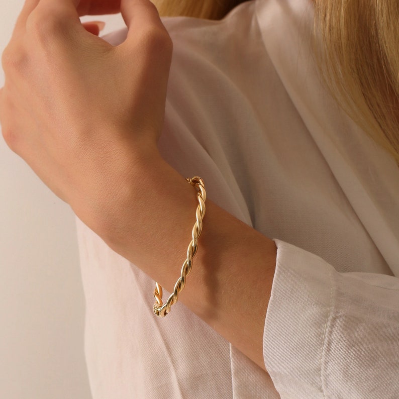 Gold Bangle Bracelet in 14k Gold / Double Twisted Rope Stacking Bangle Bracelet / Twisted Bangle / Cable Bangle Bracelet for Women