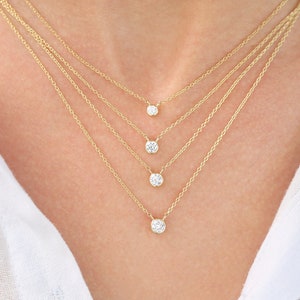 Diamond Solitaire Necklace/ 14k Gold 0.08 Ct. Dainty Diamond Bezel Set Necklace / Delicate Diamond Necklace / Layering Diamond Necklace