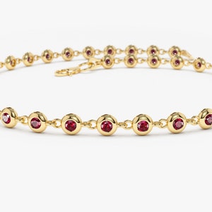 Ruby Bracelet / 14k Gold Bezel Setting Ruby Tennis Bracelet/ Multi-stone Ruby Layering Bracelet / July Birthstone Gift, Gift for Her