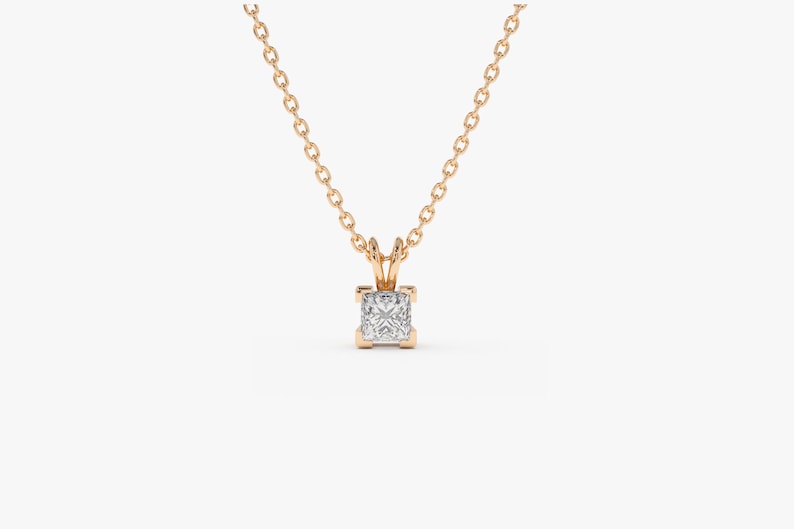 Princess Cut Diamond Necklace / 14k Solid Gold Diamond - Etsy