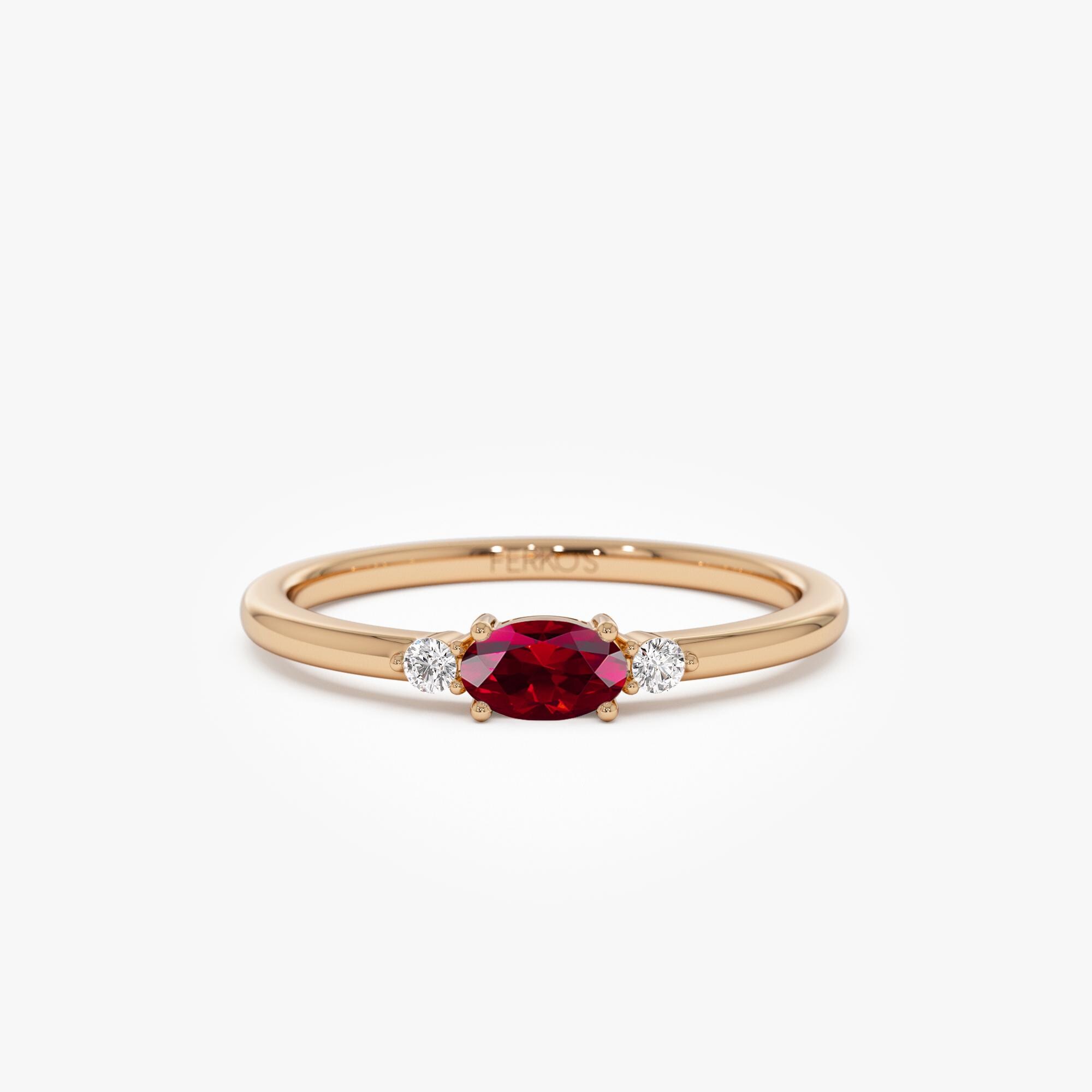 Ruby Ring, Oval Cut Ruby Ring With Round Diamonds, 14k Solid Gold Ruby ...