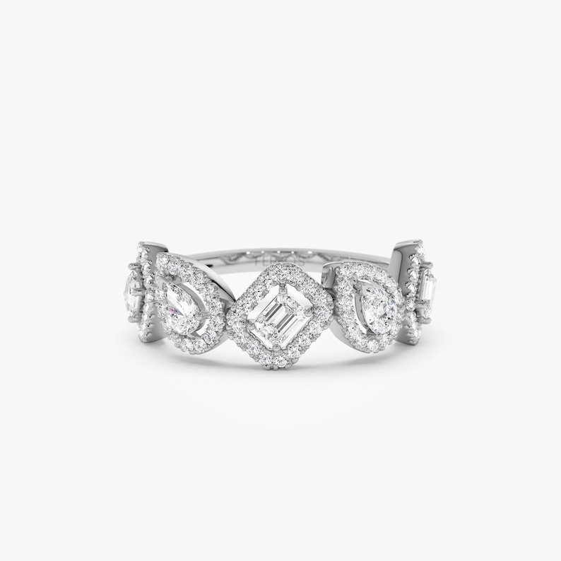 14K White Gold Multi-Shaped Diamond Band