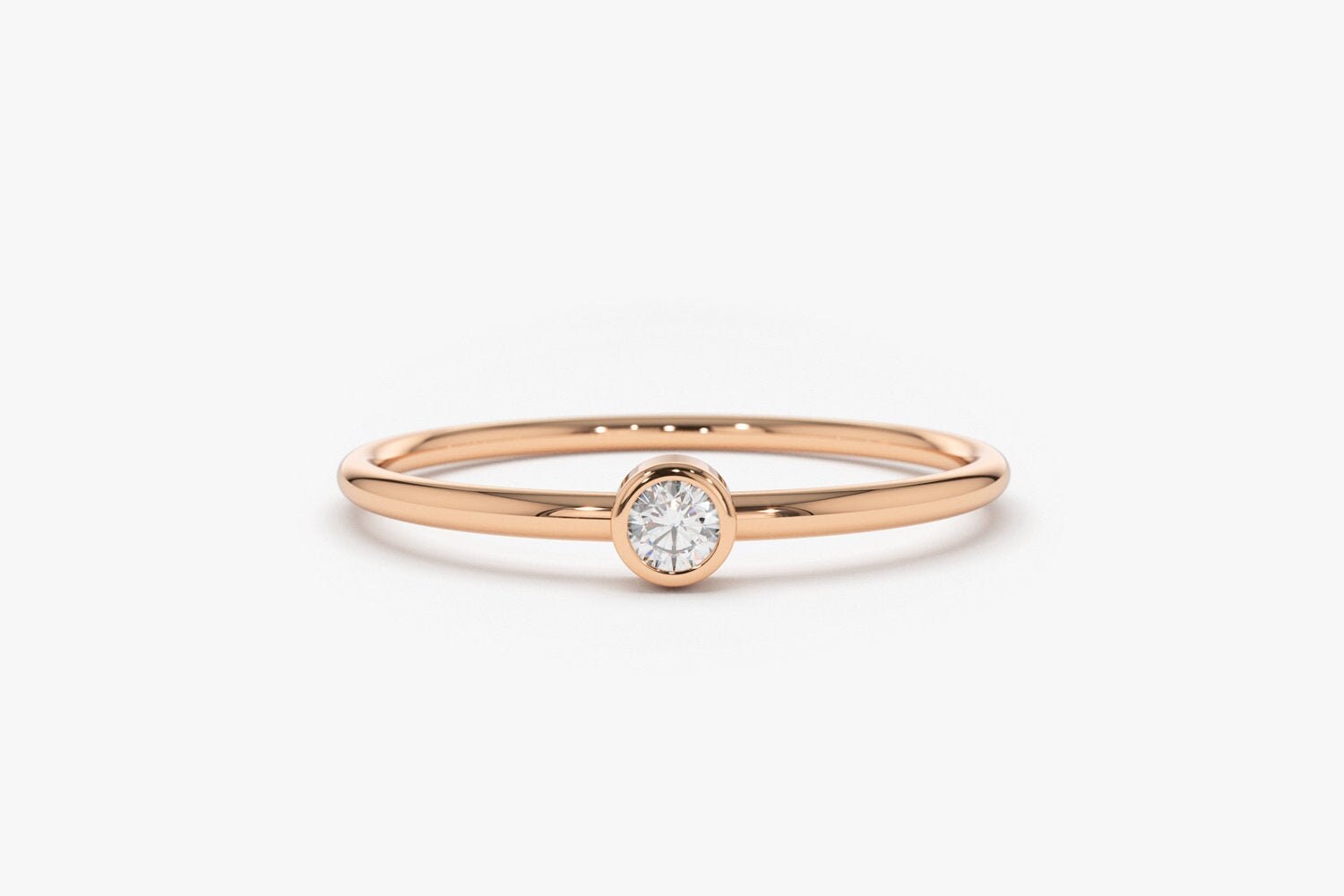 Rose Gold Diamond Ring/ 14k Rose Gold Single Diamond 0.05ctw Engageme…