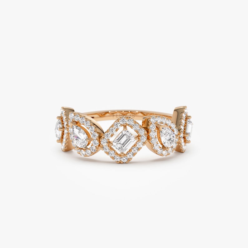 14K Rose Gold Multi-Shaped Diamond Band