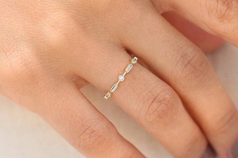 Stackable Diamond Ring / 14K Stackable Diamond Wedding Ring / Petite Stacking Ring / Dainty Diamond Wedding Band by Ferkos Fine Jewelry