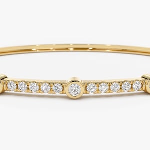 14k Solid Gold Bangle Bracelet for Women, Round Diamond Bracelet Bangle, Gold Hinge Bracelet, Diamond Bangle Bracelet , Mothers Day Gift image 9